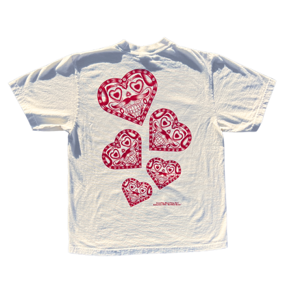 Shaka Wear Tshirt Printed with "Certified Lover" chicano inspired heart art piece hand drawn by Karenina.